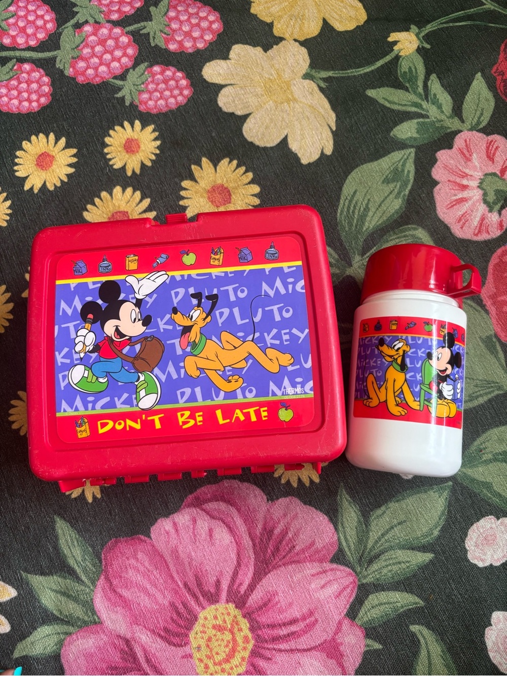 Vintage Disney Mickey Mouse PLUTO Red Plastic Lunch Box  with thermos